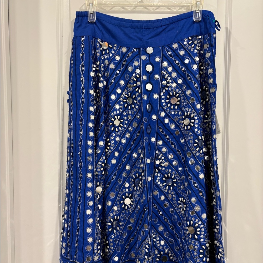 Soft Surroundings Preciosa Maxi Skirt Embroidered Beaded Boho Floral Blue PM - Picture 7 of 16
